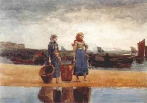 Two Girls on the Beach, Tynemouth Painted by Winslow Homer 