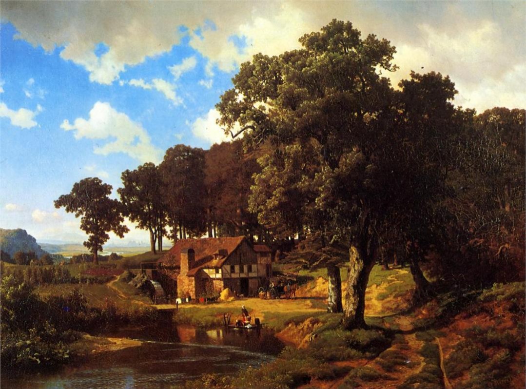 "A Rustic Mill" Oil Painting Albert Bierstadt 